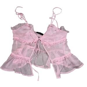 White Fox Tie Front Ruffle Crop Top Spaghetti Straps Womens Size XL Sheer Flowy